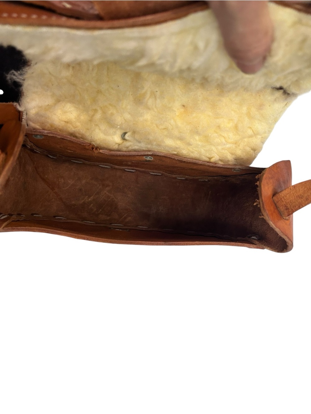 Horse Saddle Shoulder Bag Hand Tooled Brown Suede And Tan Leather Purse Vintage - Picture 13 of 16